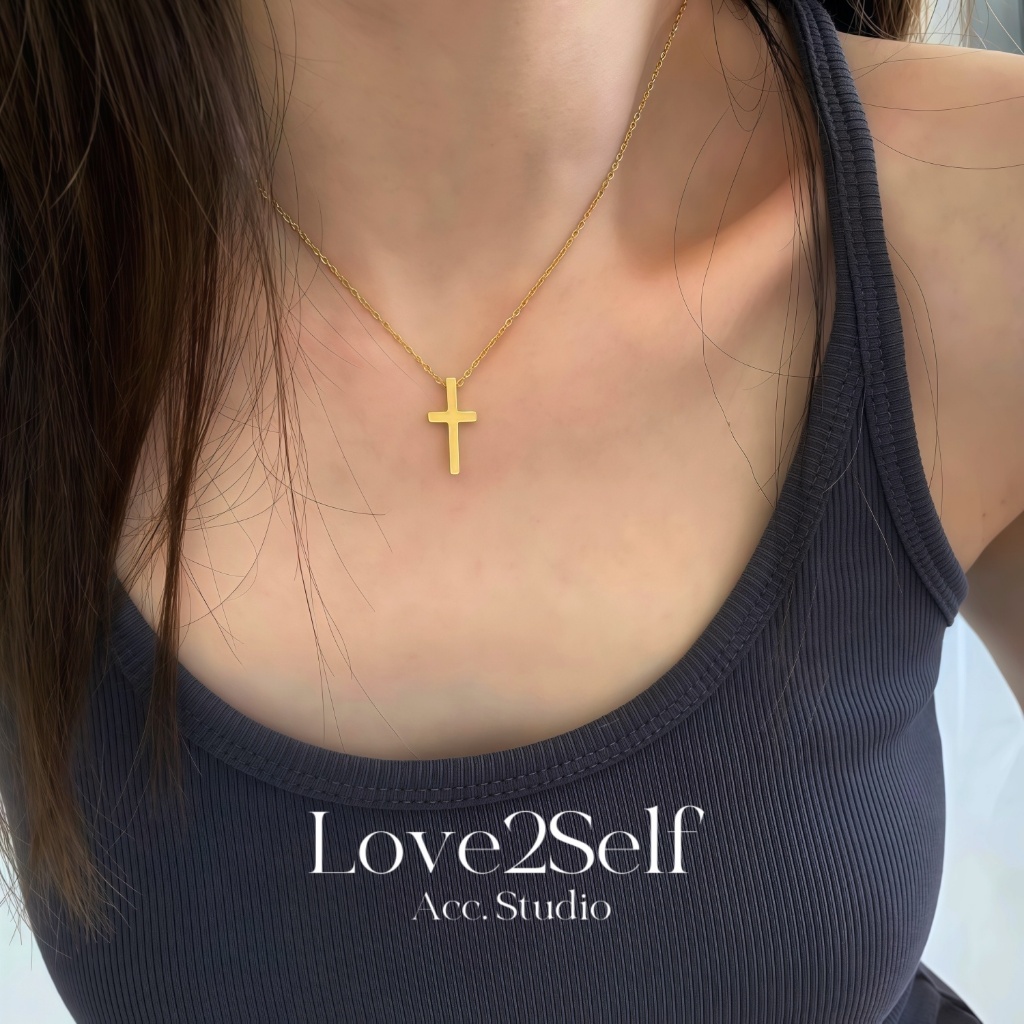 Love2Self X169 Minimalist Cross จี้ 18K Gold Plated Non Tarnished สร้อยคอสแตนเลสสําหรับผู้หญิง