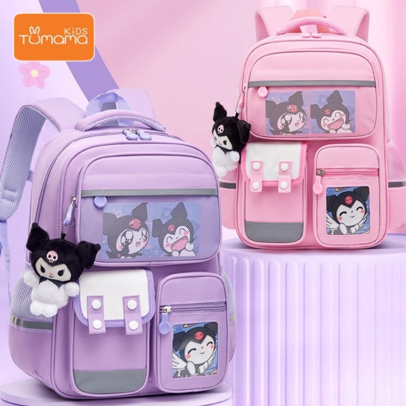 Tumama (ไม่มีตุ๊กตา) Melody Kuromi กระเป๋าเป้สะพายหลัง กันน้ํา ความจุขนาดใหญ่ สําหรับนักเรียนประถม 1