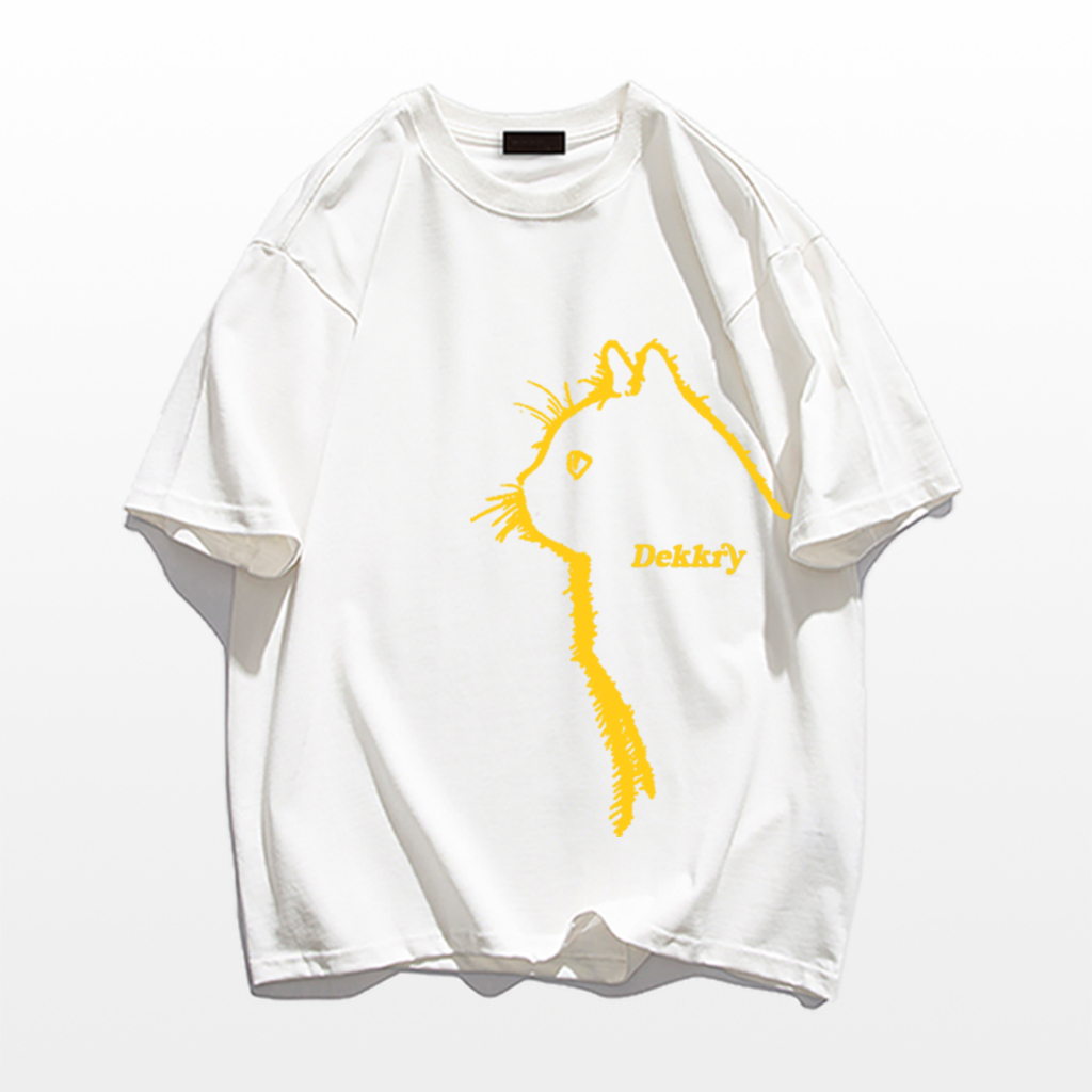 เสื้อยืดคอกลมแขนสั้น สไตล์วินเทจล้างฟอก ลวดลายแมว ผ้าฝ้าย 100% ทรงหลวม ใส่สบาย ไม่ต้องรีด YG1207