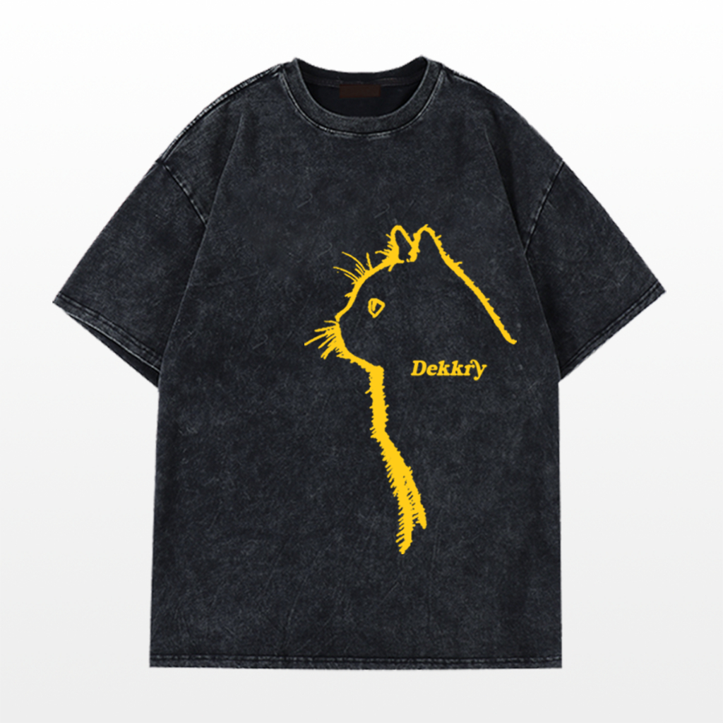 เสื้อยืดคอกลมแขนสั้น สไตล์วินเทจล้างฟอก ลวดลายแมว ผ้าฝ้าย 100% ทรงหลวม ใส่สบาย ไม่ต้องรีด YG1207