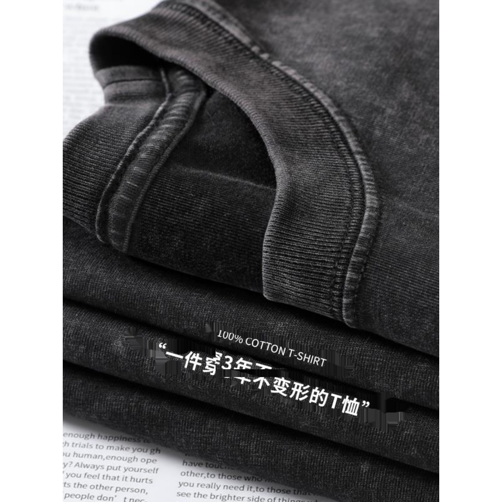 เสื้อยืดคอกลมแขนสั้น สไตล์วินเทจล้างฟอก ลวดลายแมว ผ้าฝ้าย 100% ทรงหลวม ใส่สบาย ไม่ต้องรีด YG1207