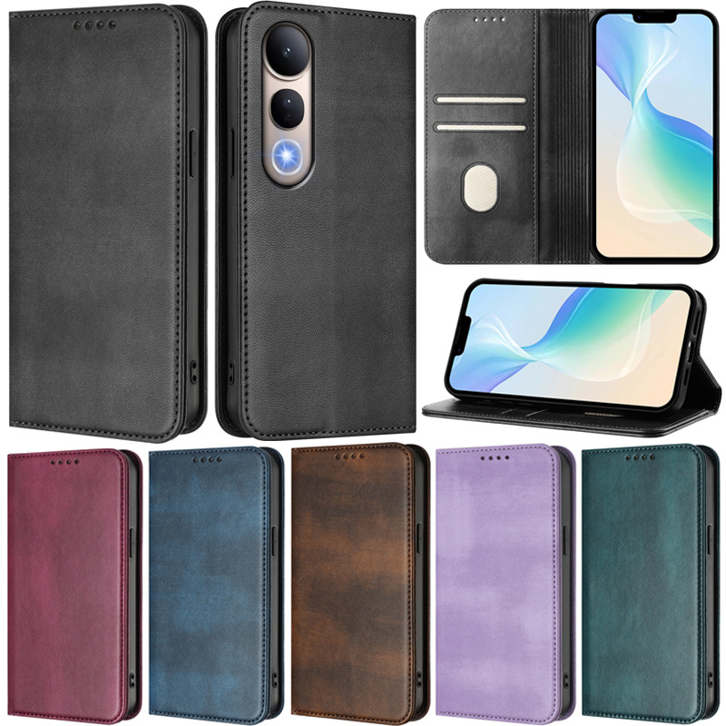 Slim สําหรับ Vivo Y38 5G Y04 5G Y39 4G Y29S 5G V50 5G Y19S 4G V50 Lite V40 Lite 5G V30E V40 Pro 5G S20 Pro Retro หนัง PU กระเป๋าสตางค์หนัง