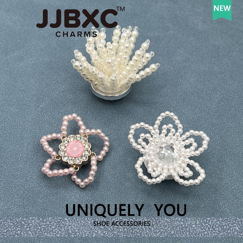 JJBXC ตัวติดรองเท้า charm หัวเข็มขัดตกแต่งดอกไม้สามมิติพร้อมมุก สำหรับตกแต่งรองเท้าแฟชั่น อุปกรณ์ตกแต่งรองเท้า