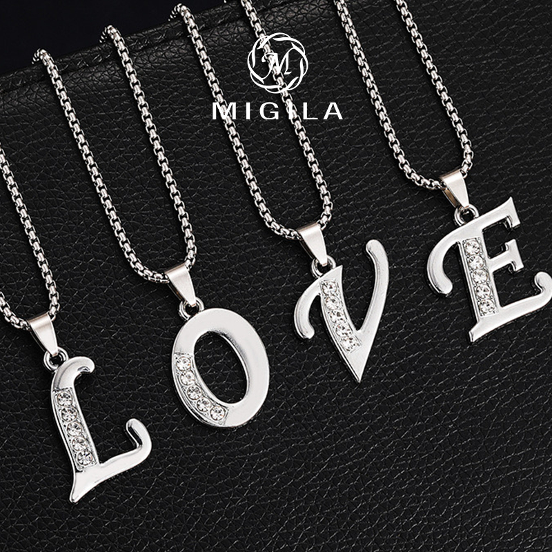 ของขวัญรับปริญญา MIGILA สร้อยคอตัวอักษรเพทายประกาย (AZ) กันน้ําและทนต่อการซีดจาง เครื่องประดับส่วนบุคคล ของขวัญที่ต้องมีสําหรับผู้ชายสําหรับผู้หญิง