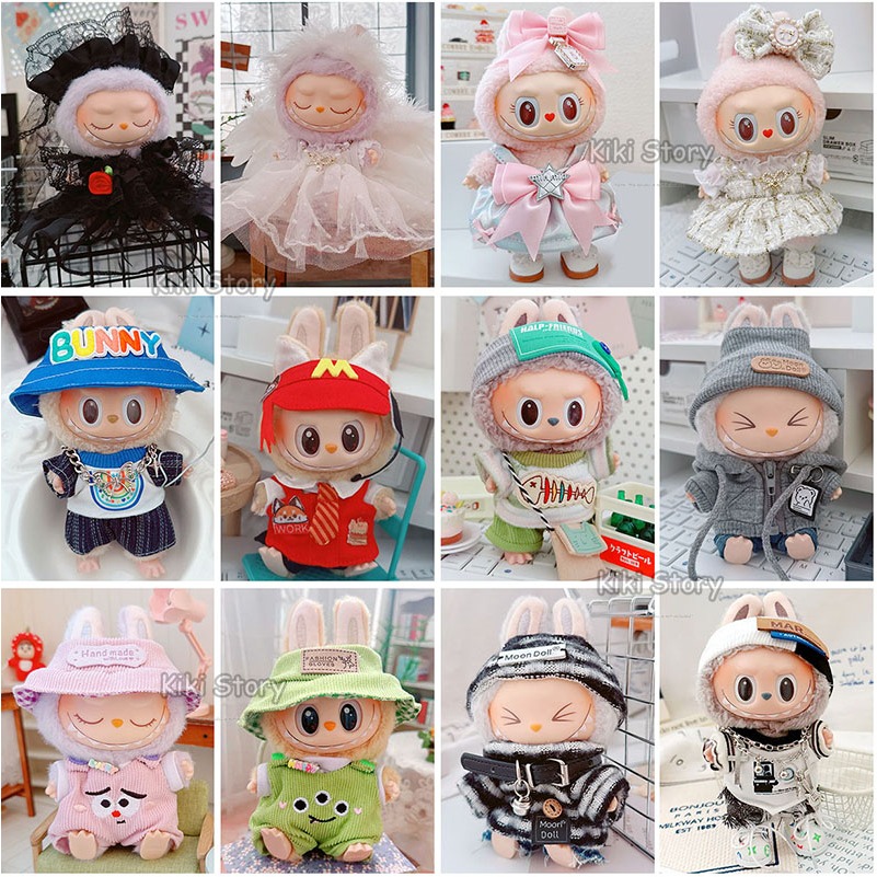 labubu V3 V2 V1 เสื้อผ้า Overalls ชุดแต่งงานเด็ก THREE หมวก LIILA LUKY แมวรองเท้า Labubu Macarons ตุ๊กตาอุปกรณ์เสริม