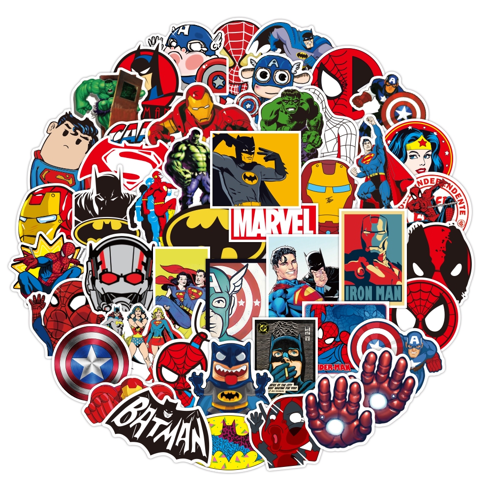 50แผ่นมหัศจรรย์วีรบุรุษการ์ตูนตัวละครสติกเกอร์น่ารักถ้วยน้ํากีตาร์โทรศัพท์หมวกกันน็อคสติกเกอร์