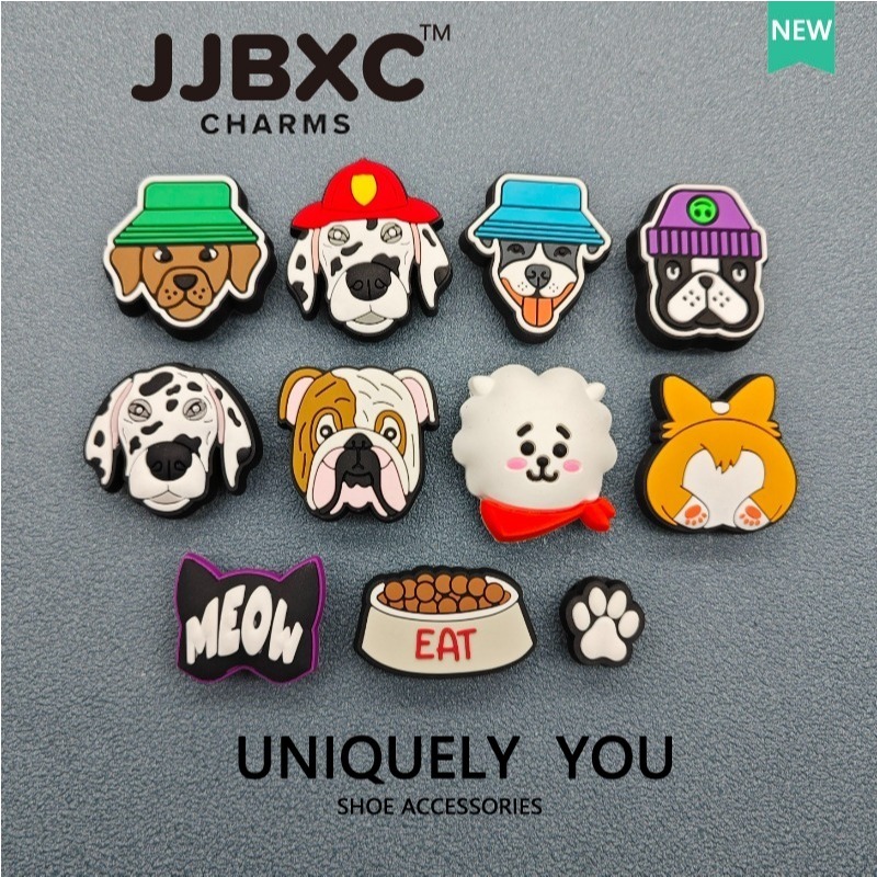 JJBXC ตัวติดรองเท้า charm รองเท้าตกแต่งหัวเข็มขัดชุดการ์ตูนสุนัข ชิบะ ชาปี ฮัสกี้ อุปกรณ์ตกแต่งรองเท้า