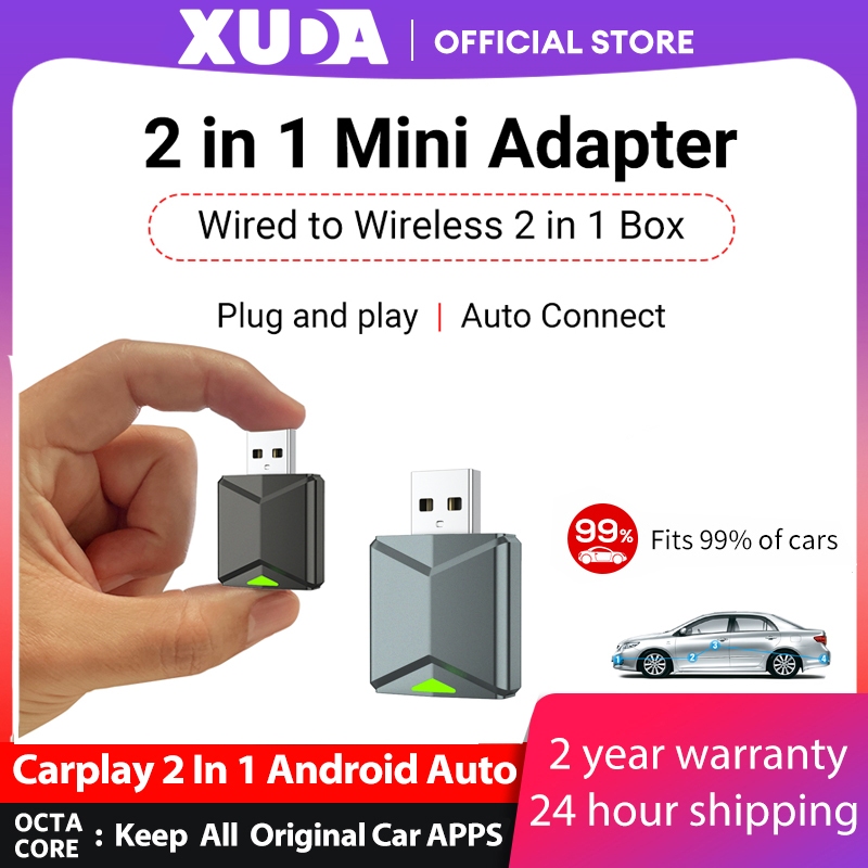 XUDA  Mini กล่อง 2in1 ไร้สาย CarPlay Dongle ไร้สาย Android กล่องอัตโนมัติสําหรับวิทยุรถยนต์แบบมีสาย 