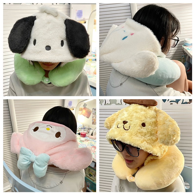 Newwellknownbliss น่ารัก Sanrio Hooded U-รูปหมอน Kuromi Hello Kitty Melody Pochacco หมอนรองคอรถที่นั่งสํานักงาน Nap หมอนคอหมอนของขวัญ CCD