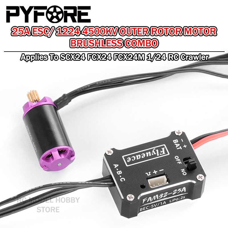 PYFORE 25A ESC 1224 4500KV ด้านนอกโรเตอร์มอเตอร์ Brushless Combo สําหรับ FMS FCX24 FCX24M SCX24 1/24
