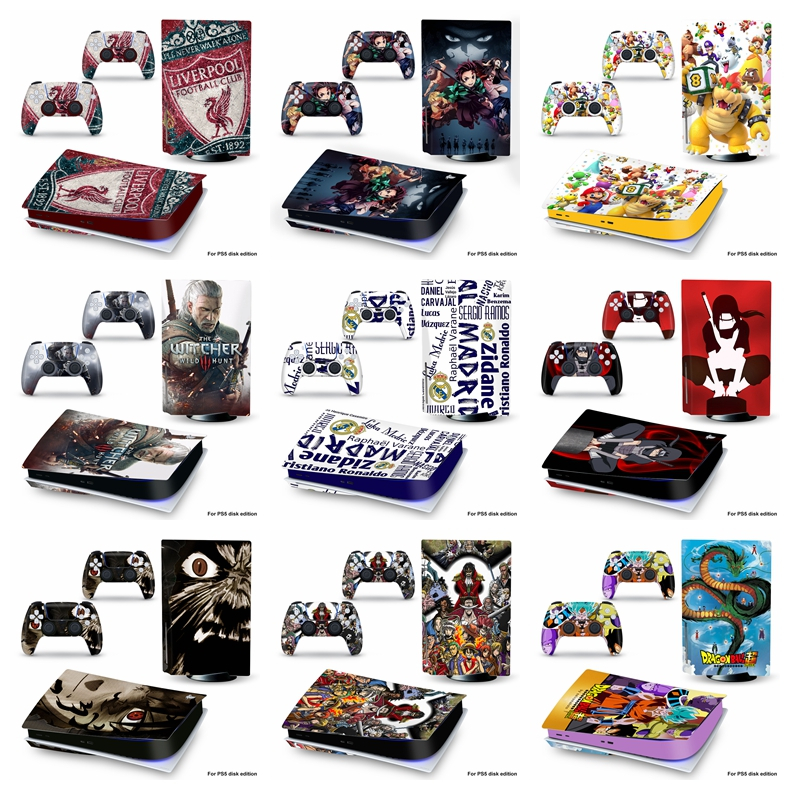 100 สีสติกเกอร์ผิวใช้งานร่วมกับ Sony Playstation 5 Fat Disc Edition ไวนิล Decal Full ชุดห่อป้องกันฟิล์มสําหรับ PS5 ไขมัน CD-Rom รุ่นคอนโซล & 2 PCS Controllers