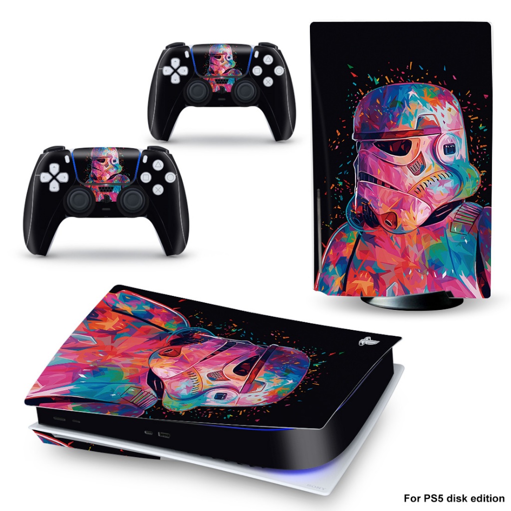 100 สีสติกเกอร์ผิวใช้งานร่วมกับ Sony Playstation 5 Fat Disc Edition ไวนิล Decal Full ชุดห่อป้องกันฟิล์มสําหรับ PS5 ไขมัน CD-Rom รุ่นคอนโซล & 2 PCS Controllers
