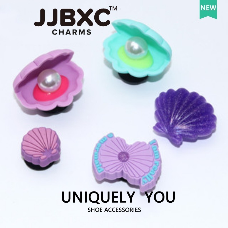 JJBXC ตัวติดรองเท้า charm หัวเข็มขัดลายเปลือกหอย 3D สำหรับตกแต่งรองเท้าแฟชั่น อุปกรณ์ตกแต่งรองเท้า