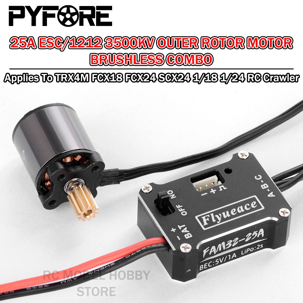 PYFORE 25A ESC 1212 3500KV ด้านนอกโรเตอร์มอเตอร์ Brushless Combo สําหรับ TRX4M SCX24 FMS FCX18 FCX24 1/18 1/24 RC Crawler อุปกรณ์เสริม
