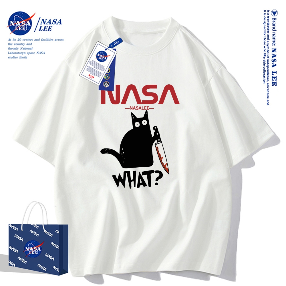 NASA เสื้อยืดคอกลมแขนสั้น แบบหลวม สไตล์อเมริกันย้อนยุค 100% ผ้าฝ้าย เหมาะสำหรับฤดูร้อน