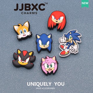JJBXC ตัวติดรองเท้า charm หัวเข็มขัดลายการ์ตูน Sonic สำหรับต…