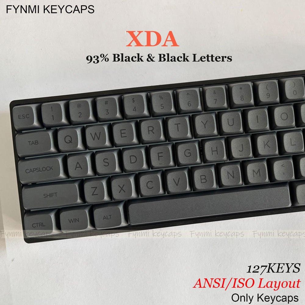 Fynmi ISO ANSI XDA 93% สีดํา 100% ตัวอักษรสีดํา PBT Dye Sublimation XDA Keycaps