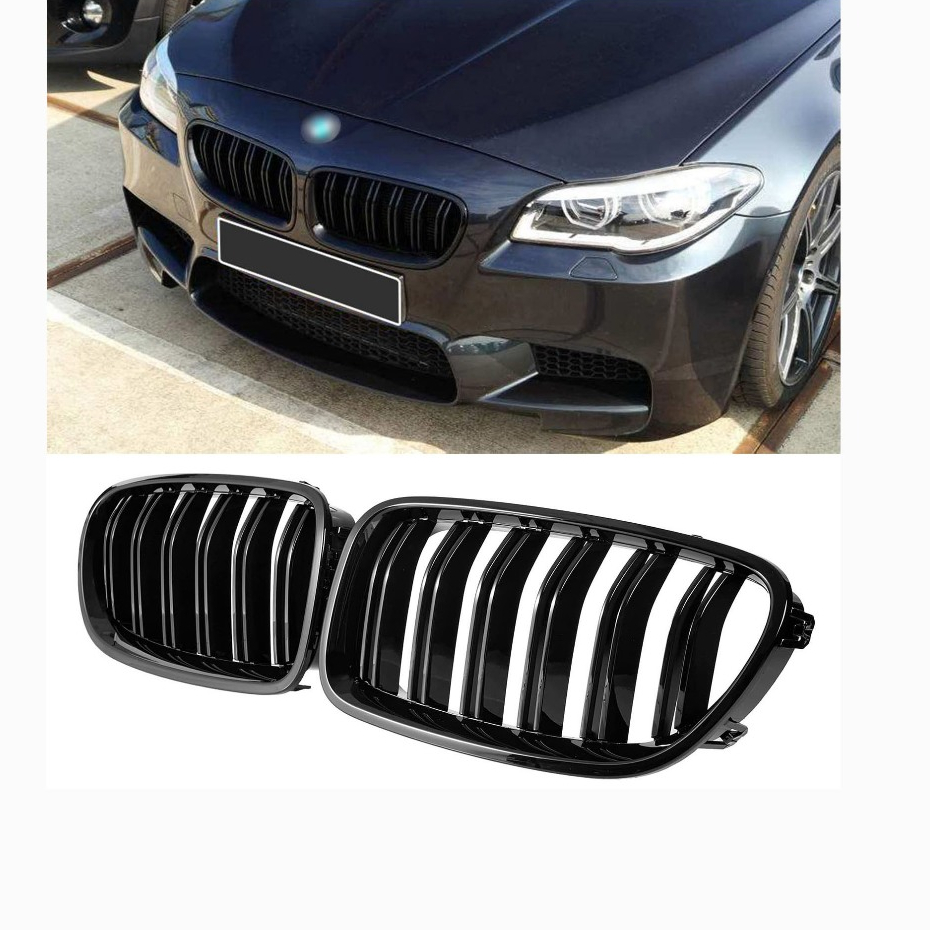Double Slats Gloss เตาย่างสีดําเคลือบเงา 2 ชิ้น F10 ย่างกระจังหน้าไตสําหรับ 2010-2017 BMW 5 Series F10 F11