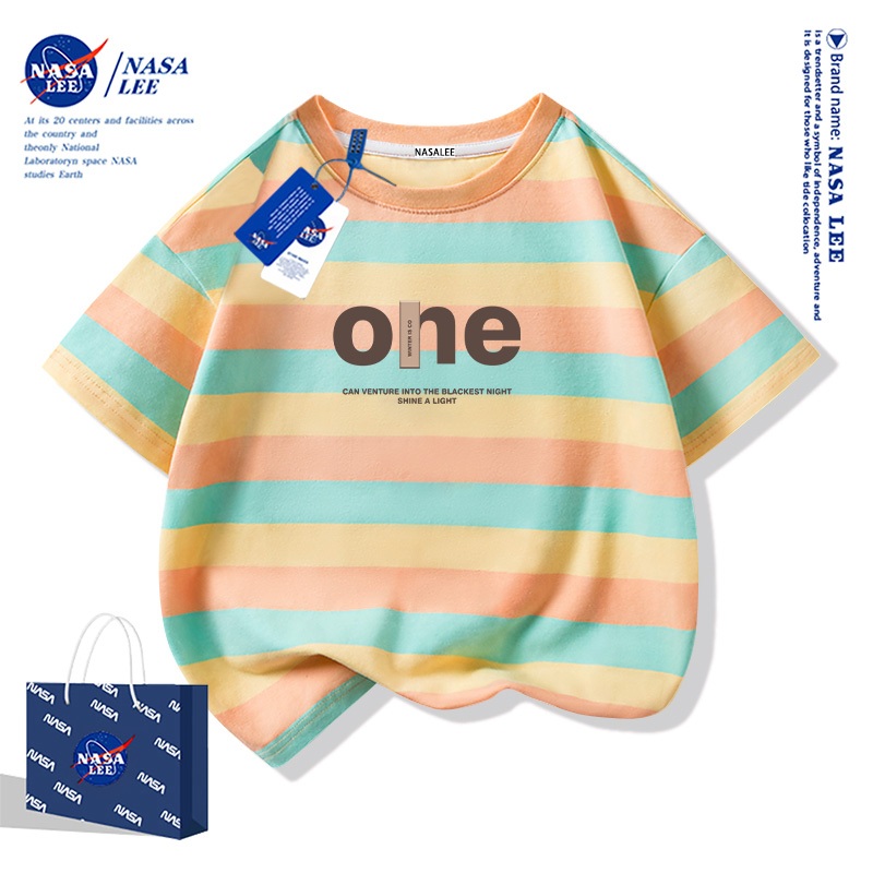 NASA เสื้อยืดเด็กสไตล์อเมริกัน 2025 ผ้าฝ้ายนุ่มพิเศษ แขนสั้น ลายตัวอักษรภาษาอังกฤษ สำหรับหน้าร้อน