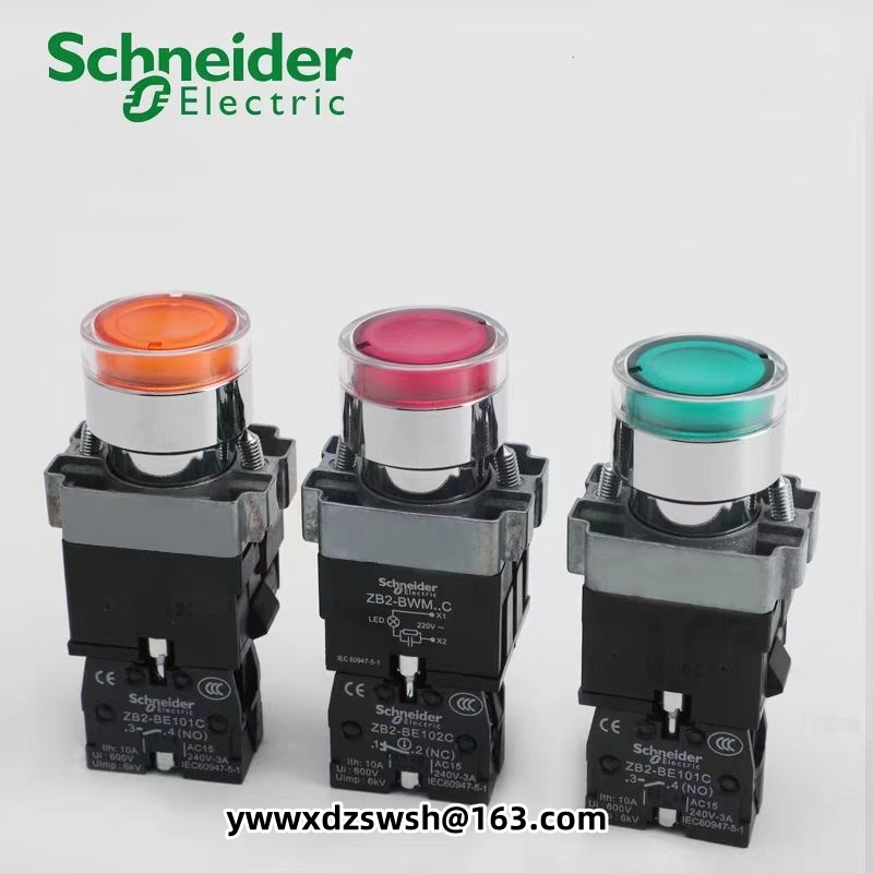 Schneider ปุ่มกดโลหะพร้อมไฟ XB2BW33B1C33M1C สวิตช์ไฟ 24V220V (พร้อมฐาน)
