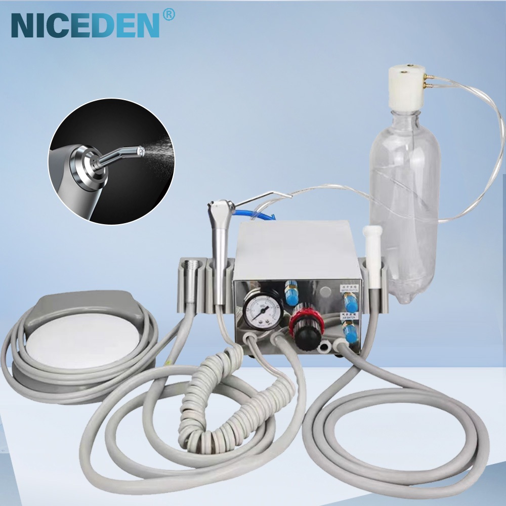 Niceden ใช้ในบ้านหน่วยกังหันอากาศทันตกรรมแบบพกพาพร้อมเข็มฉีดยาและท่อ Handpiece