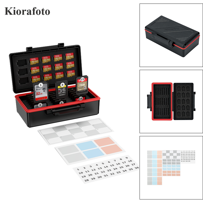 Kiorafoto กล่องเก็บการ์ด 36 ช่อง ป้องกันฝุ่น รองรับ SD, MicroSD, PSV, Nintendo Switch, CFexpress Type A