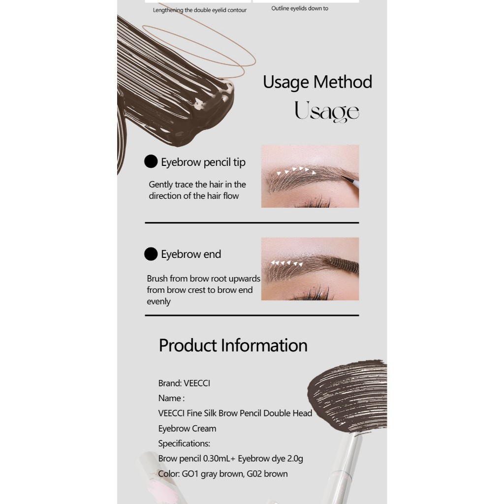 VEECCI สอเขียนคิ้ว ครีมเขียนคิ้ว 2 in1 หัวปากกา0.01mm ธรรมชาติ ติดทน กันน้ำ กันเหงื่อ เขียนคิ้ว 0.3ml+2g - รูปที่ 6