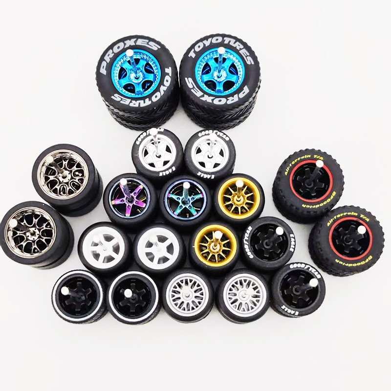 10เซ็ต1/64ล้อแม็กล้อรถ5-รังสีขอบยาง ไทร์ ปรับเปลี่ยนอะไหล่สําหรับ1:64รถDiecastรุ่น