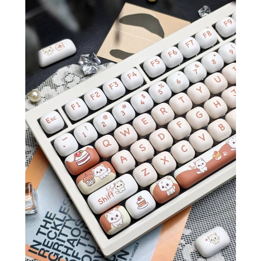 Keycap เฉพาะDessert Meow KeyCap 140 คีย์ MOG โปรไฟล์รอบน่ารัก PBT Sublimation สําหรับ Cherry MX Swit
