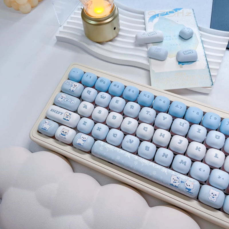 Keycap เฉพาะBlue Meow KeyCap 140 คีย์ MOG โปรไฟล์รอบน่ารัก PBT ระเหิดสําหรับ Cherry MX สวิทช์คีย์บอร