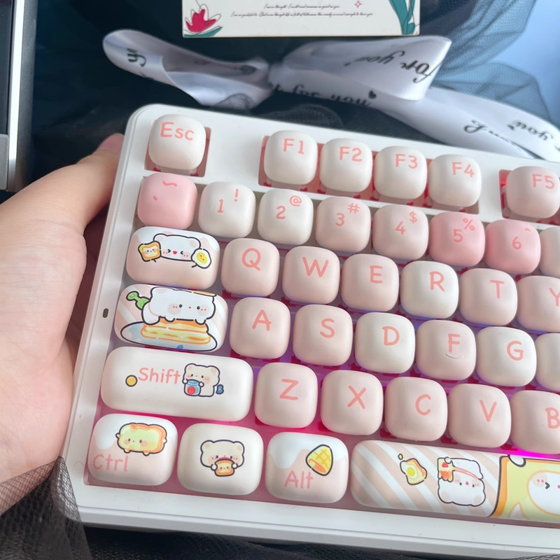 Keycapเท่านั้นBreadหมีKeyCap 140 คีย์MOGโปรไฟล์รอบน่ารักPBTระเหิดสําหรับCherry MX Switchคีย์บอร์ดRK6