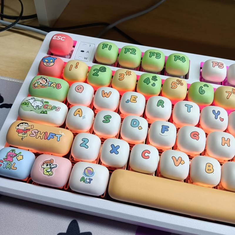 Keycapเท่านั้นShin-chan KeyCap 140 คีย์MOGโปรไฟล์รอบน่ารักPBTระเหิดสําหรับCherry MX Switchคีย์บอร์ดR