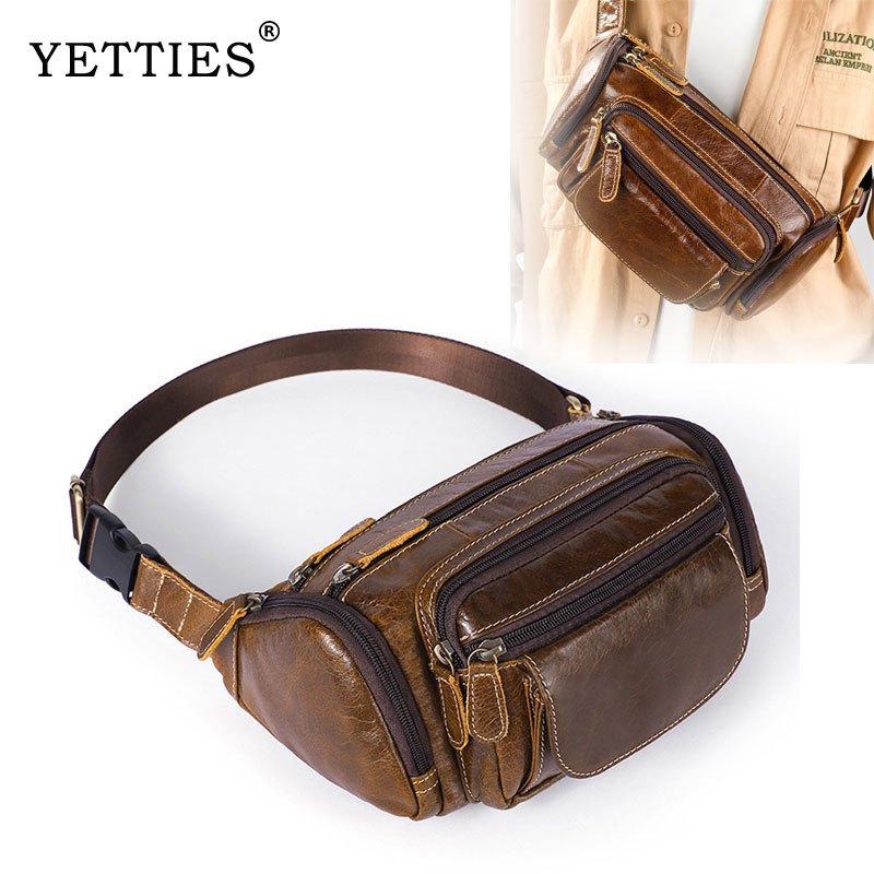 YETTIES กระเป๋าคาดเอว หนังวัวแท้ คาดอกLeather Bag หนังเเท้ กระเป๋าผู้ชาย เเนววิน