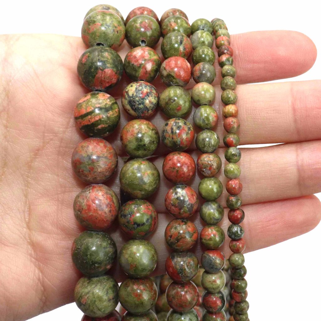 ธรรมชาติ Unakite หินหลวม Spacer ลูกปัด 4-12 มม.สําหรับเครื่องประดับทํา DIY สร้อยข้อมือ 15 "/38 ซม./Strand