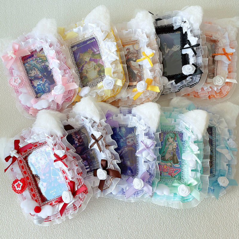 สําเร็จรูปหูแมวลูกไม้ผู้ถือบัตร10เซนติเมตรโพลารอยด์โฟโต้การ์ดเคสป้องกันผู้ถือบัตร รหัส ที่ยึด