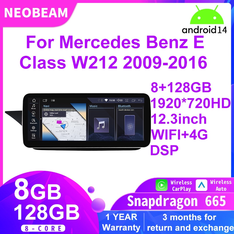 Neobeam เหมาะสําหรับ Mercedes Benz E-Class W212 12.3 นิ้วไร้สาย Apple CarPlay Android 14 รถวิทยุเครื