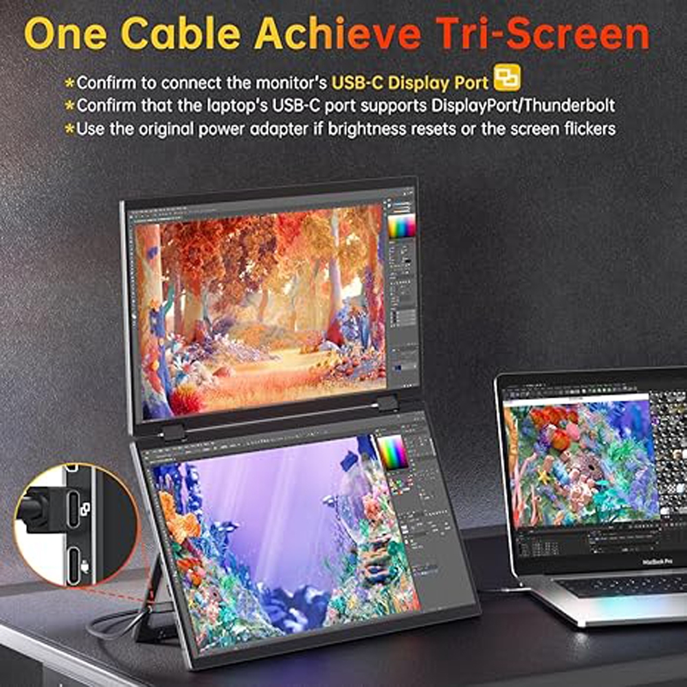 Ofiyaa M4 จอแสดงผลแบบพกพาวางซ้อนกันได้ 15.6 นิ้ว 1080P 120% sRGB Triple Display อุปกรณ์เสริมสำหรับแล็ปท็อป