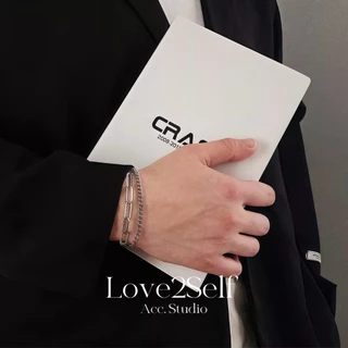 Love2Self S014 สร้อยข้อมือเงินสองชั้นสําหรับผู้ชาย Non Tarnished สแตนเลส Cool Chain สร้อยข้อมือ