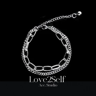 Love2Self S014 สร้อยข้อมือเงินสองชั้นสําหรับผู้ชาย Non Tarnished สแตนเลส Cool Chain สร้อยข้อมือ