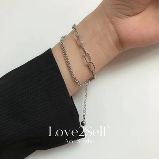 Love2Self S014 สร้อยข้อมือเงินสองชั้นสําหรับผู้ชาย Non Tarnished สแตนเลส Cool Chain สร้อยข้อมือ