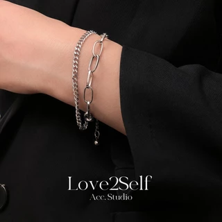 Love2Self S014 สร้อยข้อมือเงินสองชั้นสําหรับผู้ชาย Non Tarnished สแตนเลส Cool Chain สร้อยข้อมือ