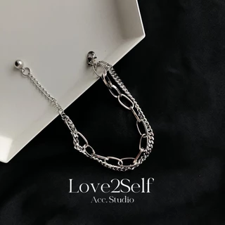 Love2Self S014 สร้อยข้อมือเงินสองชั้นสําหรับผู้ชาย Non Tarnished สแตนเลส Cool Chain สร้อยข้อมือ