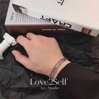 Love2Self S014 สร้อยข้อมือเงินสองชั้นสําหรับผู้ชาย Non Tarnished สแตนเลส Cool Chain สร้อยข้อมือ