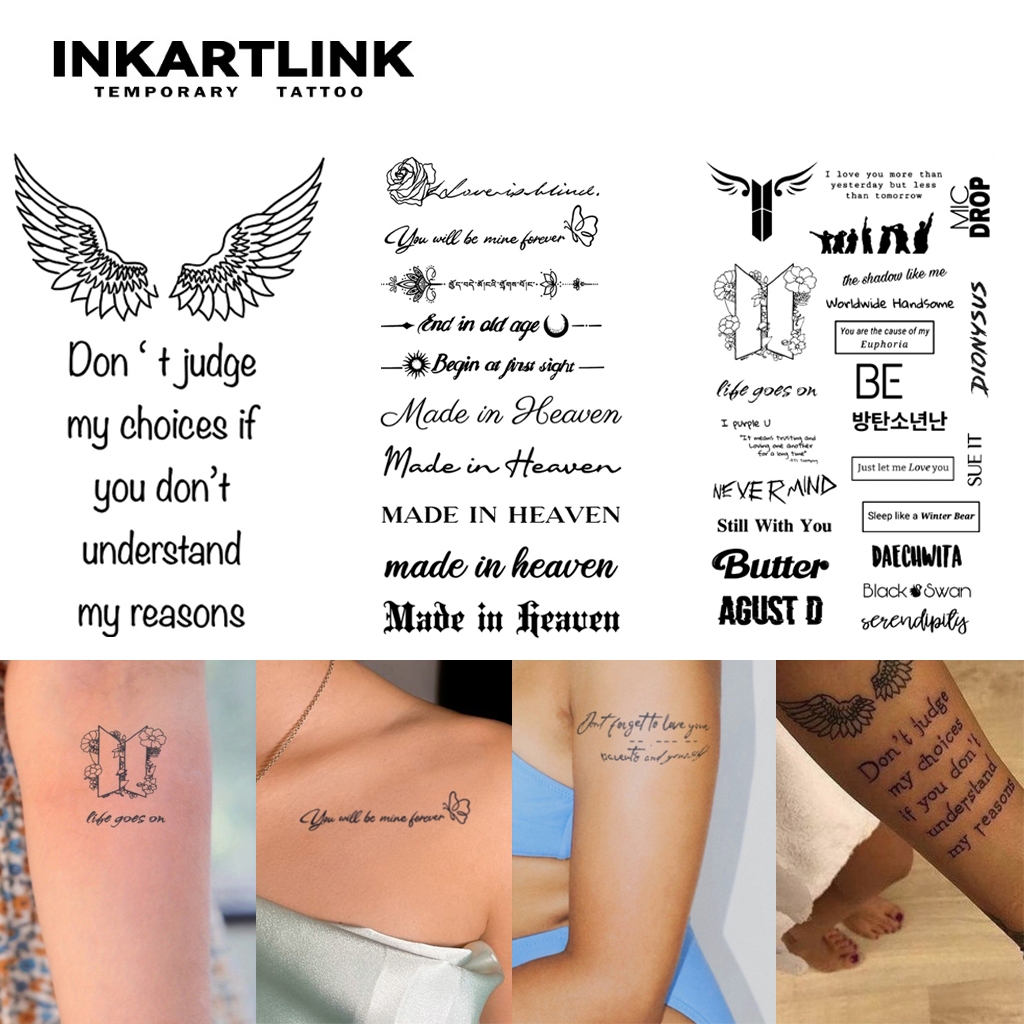 Inkartlink สติ๊กเกอร์รอยสักชั่วคราวประโยคสั้นภาษาอังกฤษ, สติ๊กเกอร์รอยสักวิเศษกันน้ําติดทนนาน, ติดทนนานถึง 15 วัน, รอยสักปลอม, สักกึ่งถาวร