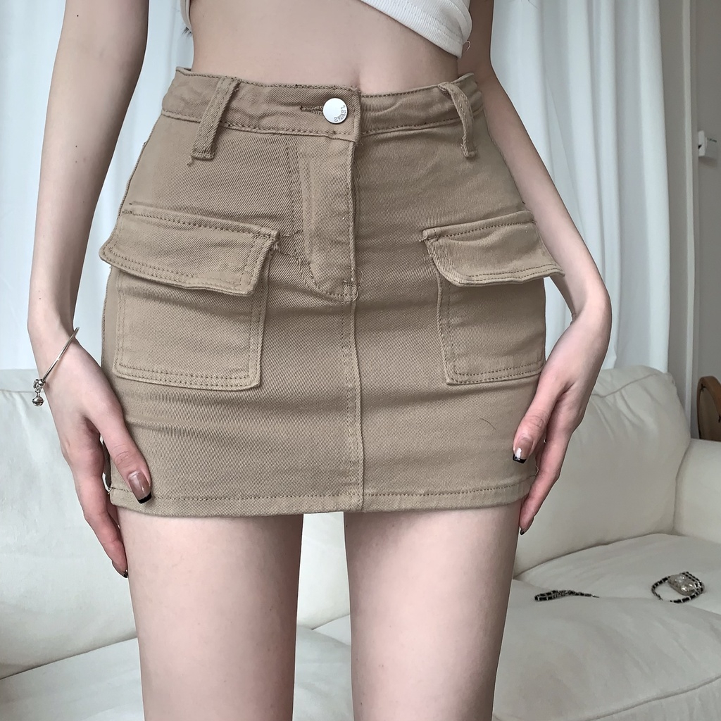 S-6XL ผู้หญิงแฟชั่นเกาหลีกระโปรงยีนส์เอวสูงแฟชั่นป้องกันหมากฝรั่ง A-Line แยกกระเป๋าสะโพกกระโปรงกระโปรงมินิ
