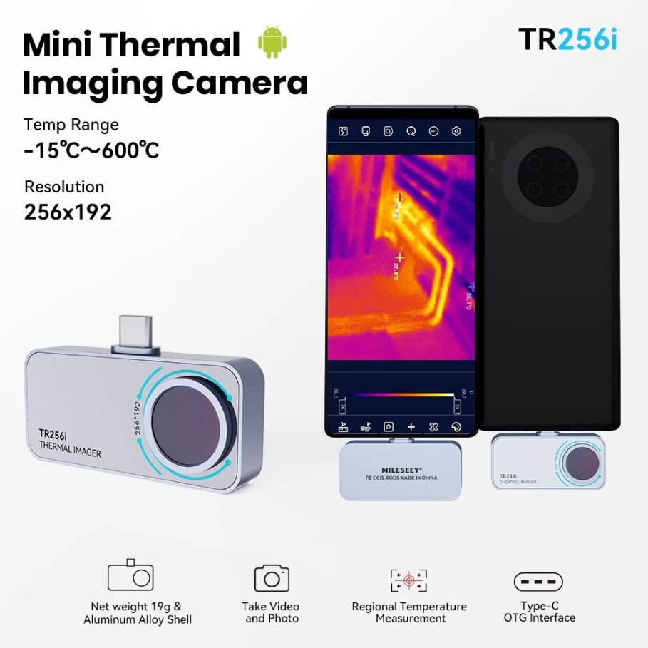 Mileseey TR256i กล้องถ่ายภาพความร้อน USB Type-C OTG สําหรับ Android เครื่องตรวจจับอุณหภูมิอินฟราเรดอุตสาหกรรมพร้อม App