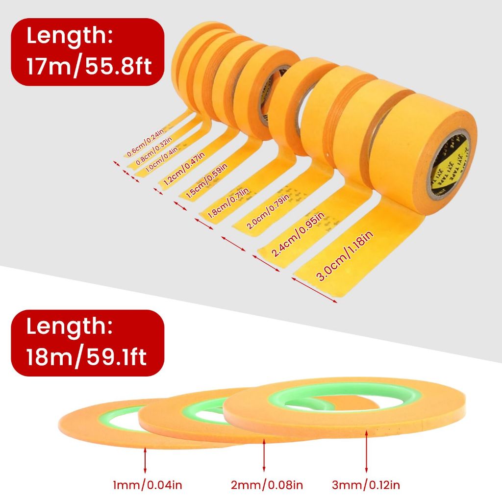 Precision รุ่น Masking เทป Fine Line DIY ฝาครอบเทปสําหรับรุ่นงานอดิเรกชุดเครื่องมือ 18M ความยาวกว้าง 1/2/3/6/8/10/12/15/18/20/24/30 มม.