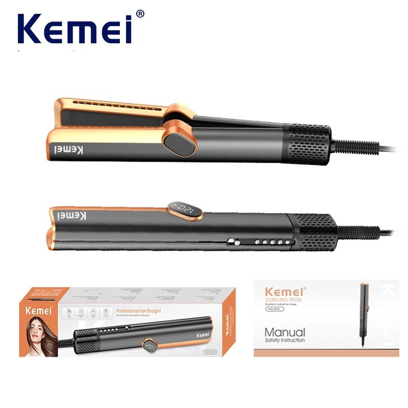 KEMEI เคเมอิ ที่หนีบผม เหล็กแบนสําหรับผมหยิกธรรมชาติหนาเปียกและแห้งยืดด้วยอากาศแห้งและยืดผม