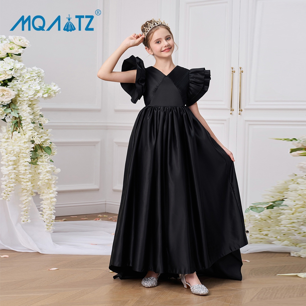 Mqatz สีดําชุดราตรีสําหรับเด็กเสื้อผ้าเปลือยชุดเจ้าหญิงพรรคที่สง่างามพิธี12 13ปี อัล ALP-0096