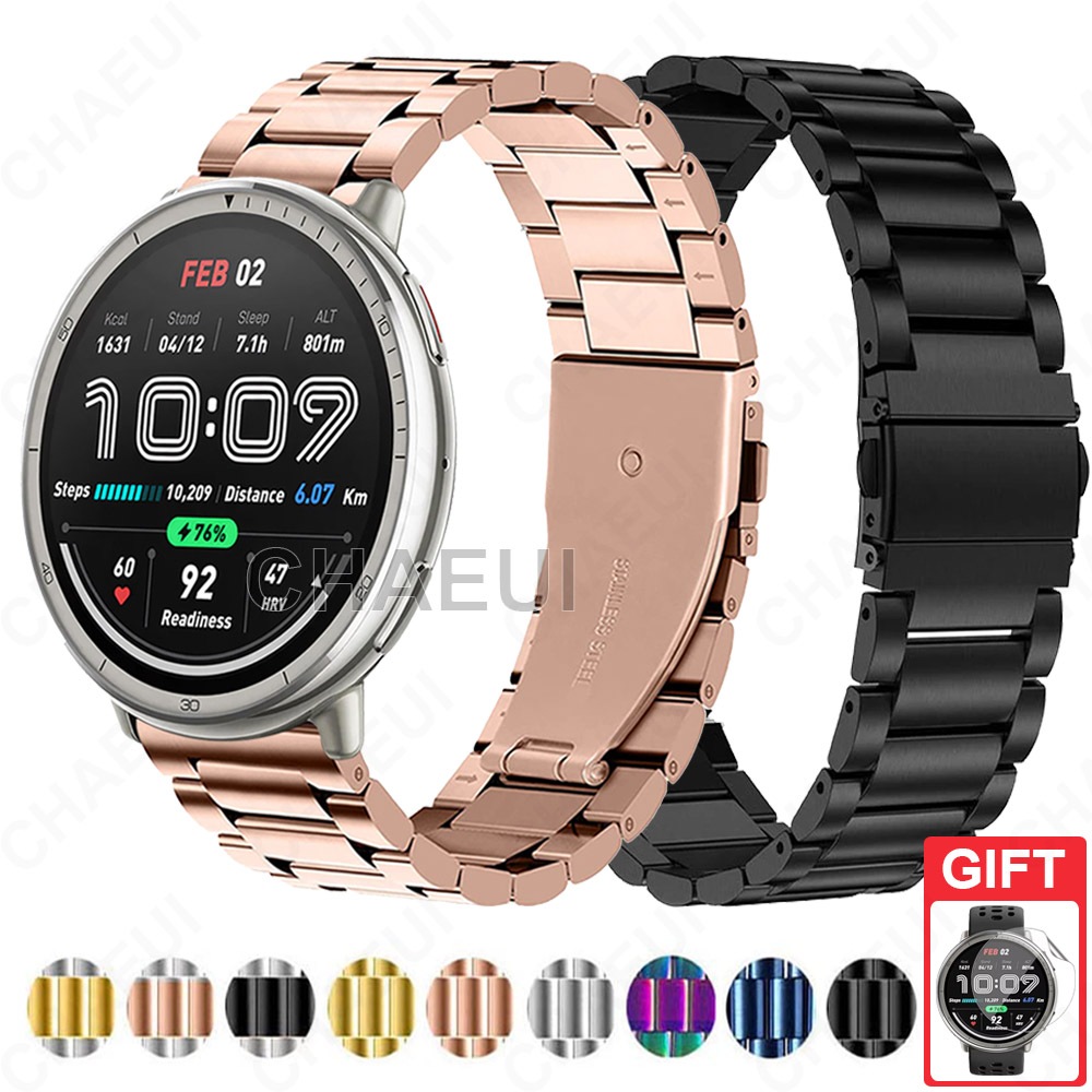 อุปกรณ์เสริมสายรัดสแตนเลสทดแทนวงโลหะสําหรับ Amazfit Active 2 / Active Max / Active 3 Premium